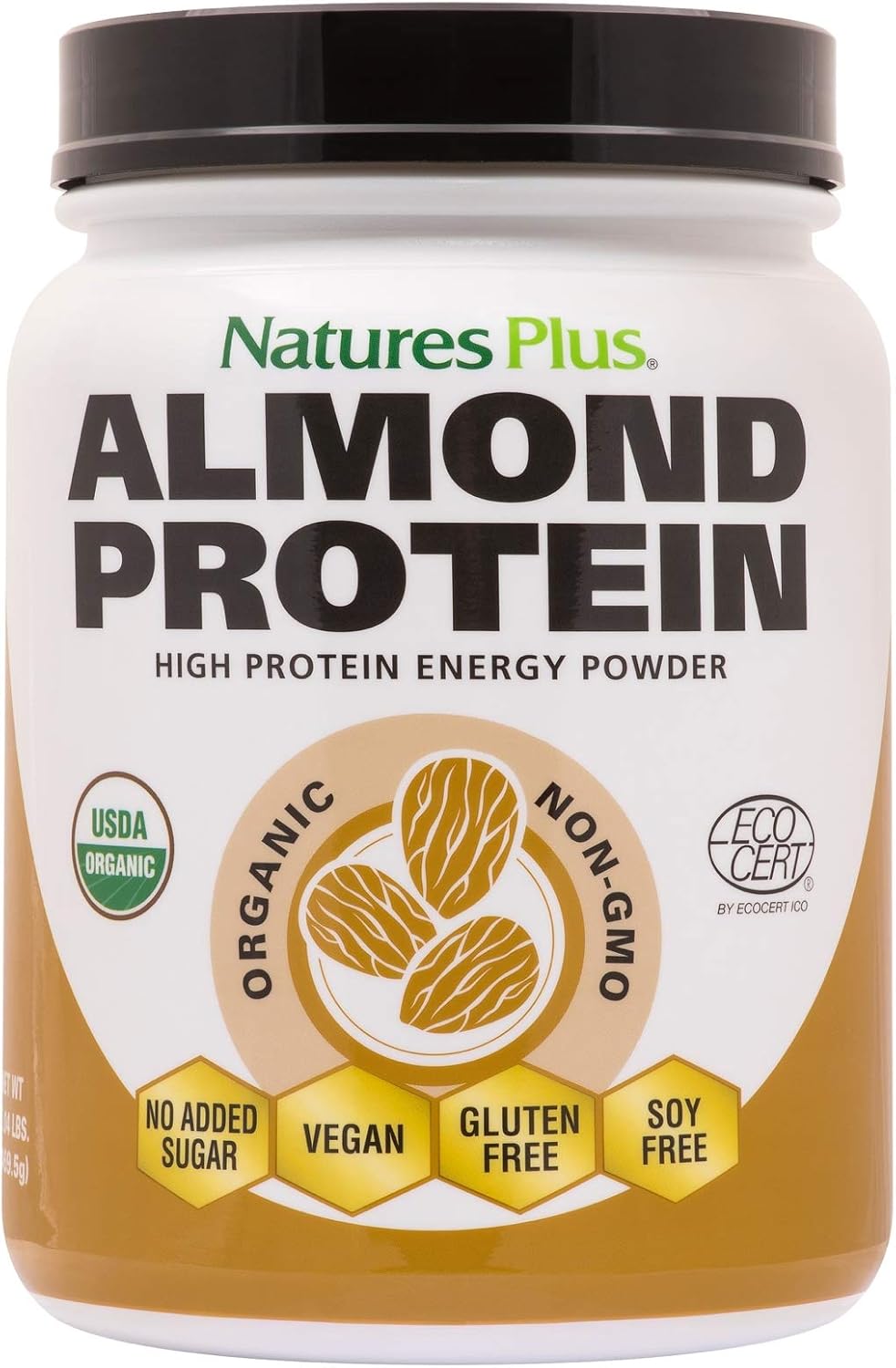 Natures Plus Almond Protein Powder - 1.04 lbs, Unflavored - USDA Certified Organic, Non-GMO Vegan Protein Powder, No Added Sugar, Promotes Muscle Recovery - Vegetarian, Gluten-Free - 15 Servings