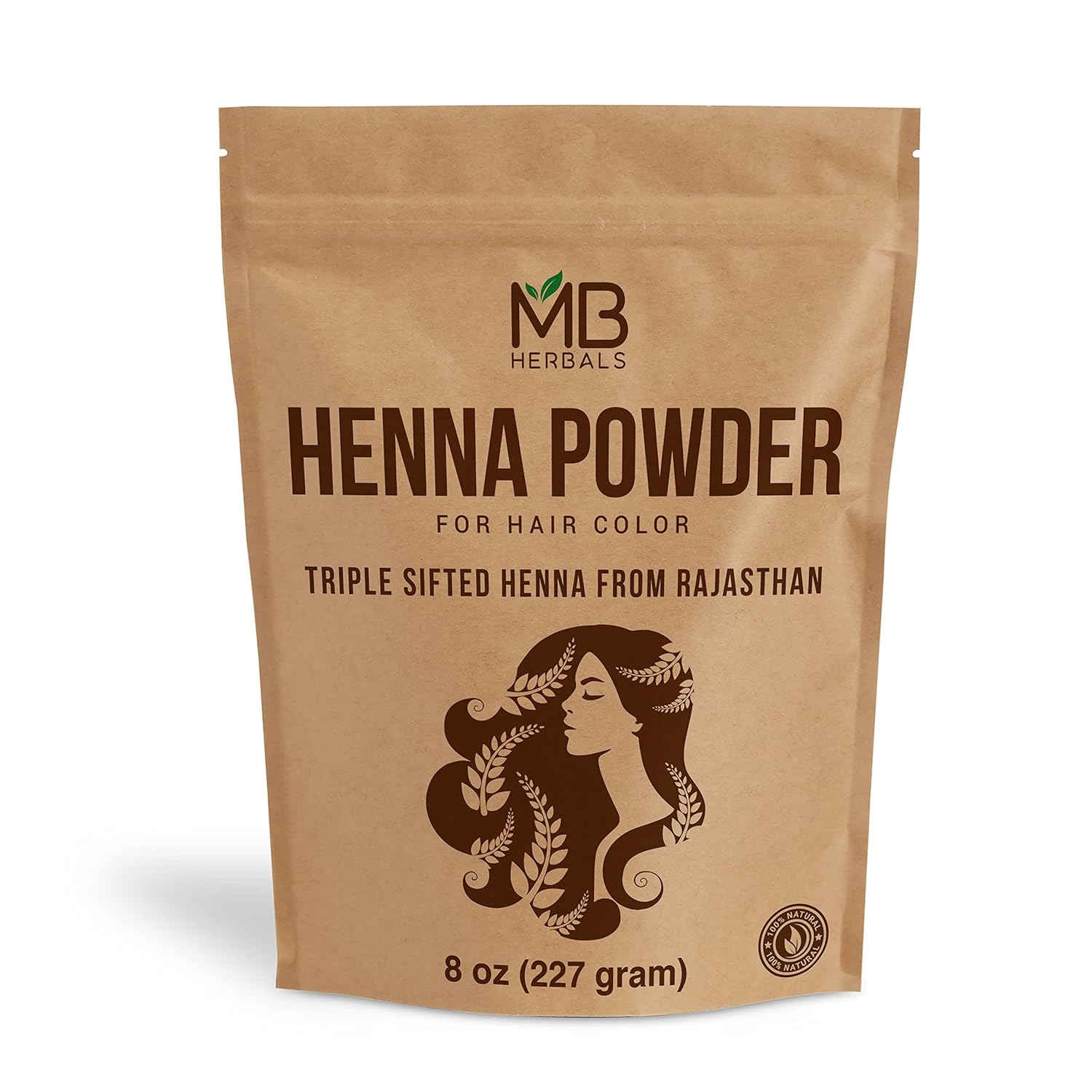 MB Herbals 100% Pure & Natural Henna Powder 8 oz / 227 Grams For Hair Color | For Natural Orange-Red Hair Color | Triple Sifted | No Preservatives