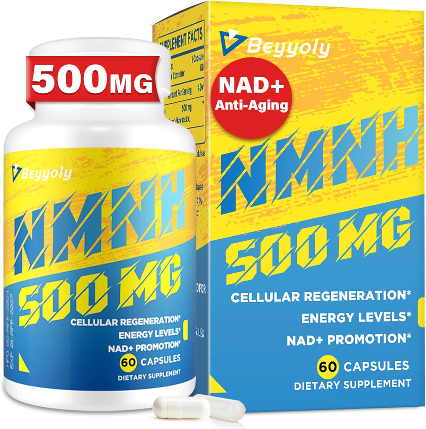 NMNH NAD Supplements for Women Men (Dihydronicotinamide Mononucleotide) 500mg, to Boost NAD+ Levels As We Age, NMNH Supplement for Anti Aging, Energy, Immune, Focus, Pure Organic - 60 Capsules