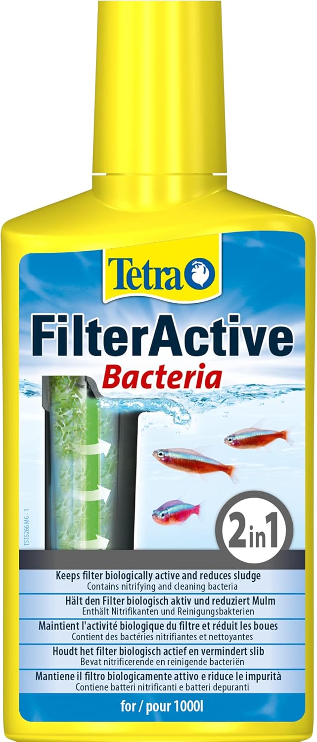 Tetra FilterActive Bacteria- mix of live starter bacteria & sludge-reducing cleaning bacteria, to support biological activity in aquarium, extend cleaning intervals & improve filter performance, 250ml