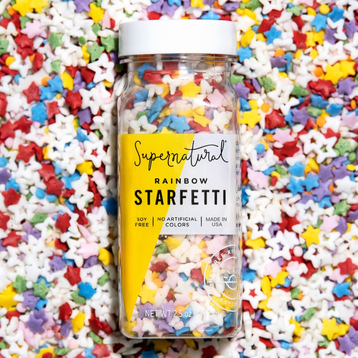 Supernatural Rainbow Starfetti Sprinkles, Dye-Free Vegan Star Confetti, 3oz