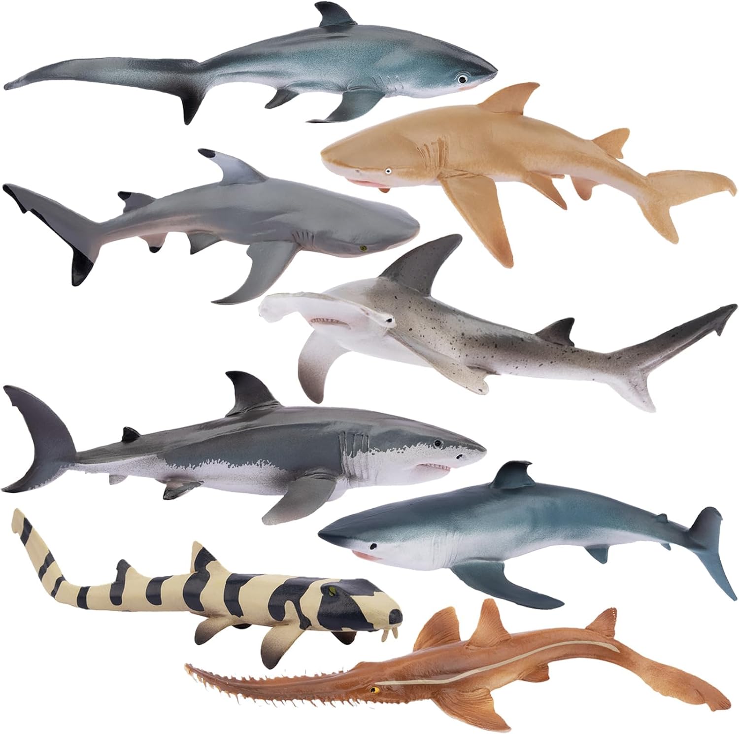 Toymany 8PCS Shark Toys Figurines, Realistic Sea Creatures Shark Toy for Kids 3-5 6-12, Ocean Sea Animal for Boy Girl Baby Shark Cake Topper Educational Figures (5 * 3IN)
