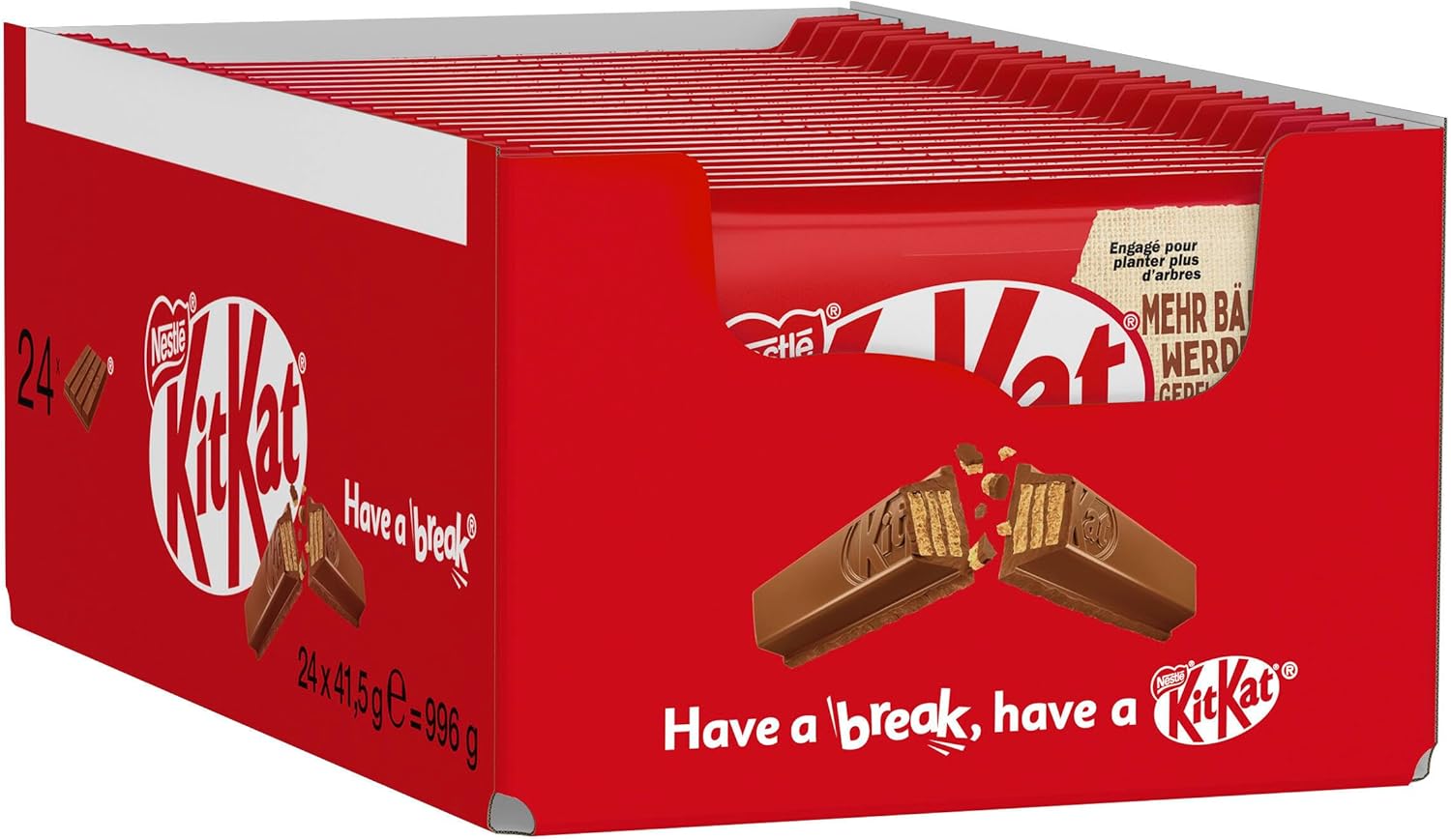 Nestle KitKat Classic chocolate bar, crunchy bar with milk chocolate & crispy waffle, pack of 24 (24x41.5g)