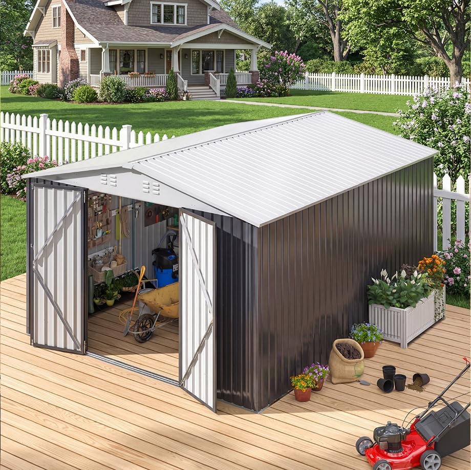 Polar Aurora 10x12 Outdoor Metal Storage Shed with Updated Frame Structure