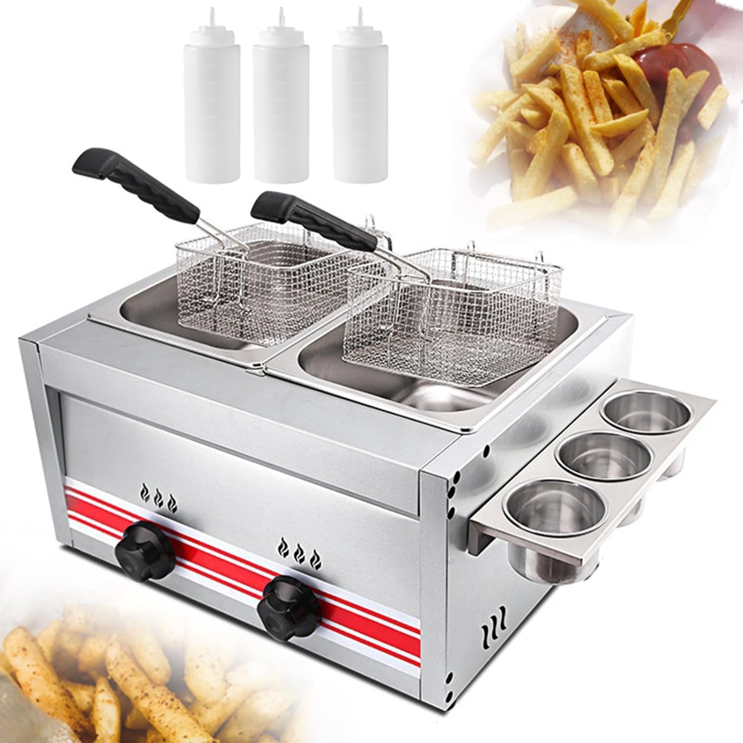 forplubossmmp Countertop Cooktops Commercial Fat Fryer, Household Electric Pans Hot Plates with Double Tank Design & Fire Control Switch, Professional Outdoor Indoor Fryer for Cooking Dining