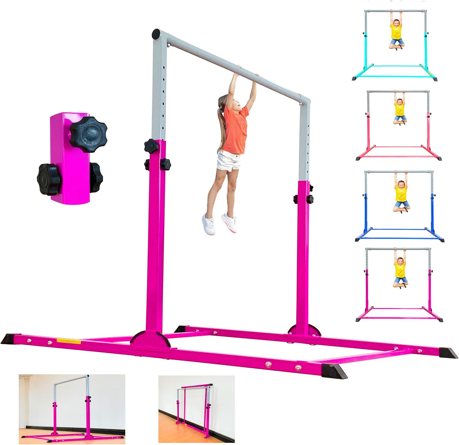MARFULA Gymnastic Bar with 4 ft Inner Width 5 ft Adjust Height for Kids Kip Bar with 350 lbs Gymnastic Training Equipment for Kids 3-15 Years Home and Club Use