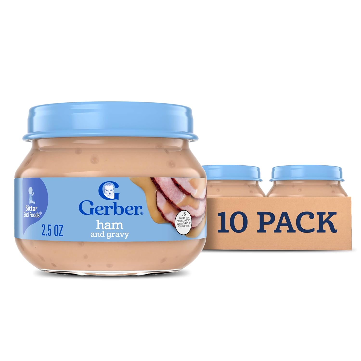 Gerber Baby Foods 2nd Foods Meat, Ham and Gravy, Mealtime for Baby, 2.5 Ounce Jar (Pack of 10)