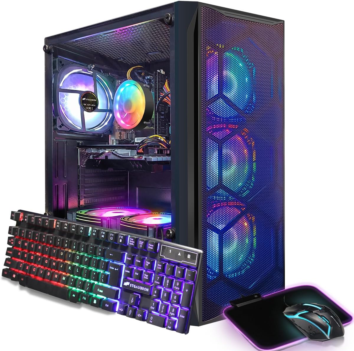STGAubron Gaming PC Desktop Computer, Intel Core i7 up to 3.9 GHz, Radeon RX 580 8G, 16G RAM, 512G SSD, WiFi, Bluetooth 5.0, RGB Fan x6, Windows 11 Home