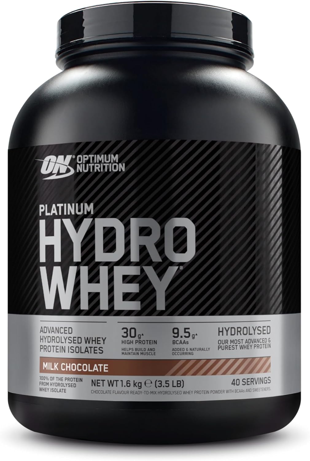 Optimum Nutrition Platinum Hydro Whey, Hydrolysed Whey Protein Isolate Powder with Essential Amino Acids, Glutamine and BCAA, Milk Chocolate Flavour, 40 Servings, 1.6 kg