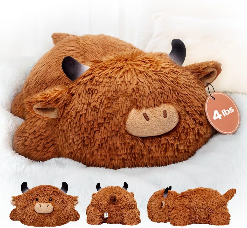 Weighted Highland Cow Plush, Weighted Stuffed Animals 4.0 Lbs, Cow Plush for Kids, Highland Cow Stuffed Animals, Weighted Plush Toy Birthday Gifts for Women, Girls and Males (23 inch)