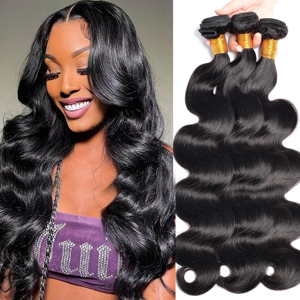 Body Wave 3 Bundles Human Hair Bundles Unprocessed Brazilian Virgin Hair Bundles Body Wavy Bundles Deals Uuick Weave Hair Extension Natural Color 16 16 16 Inch