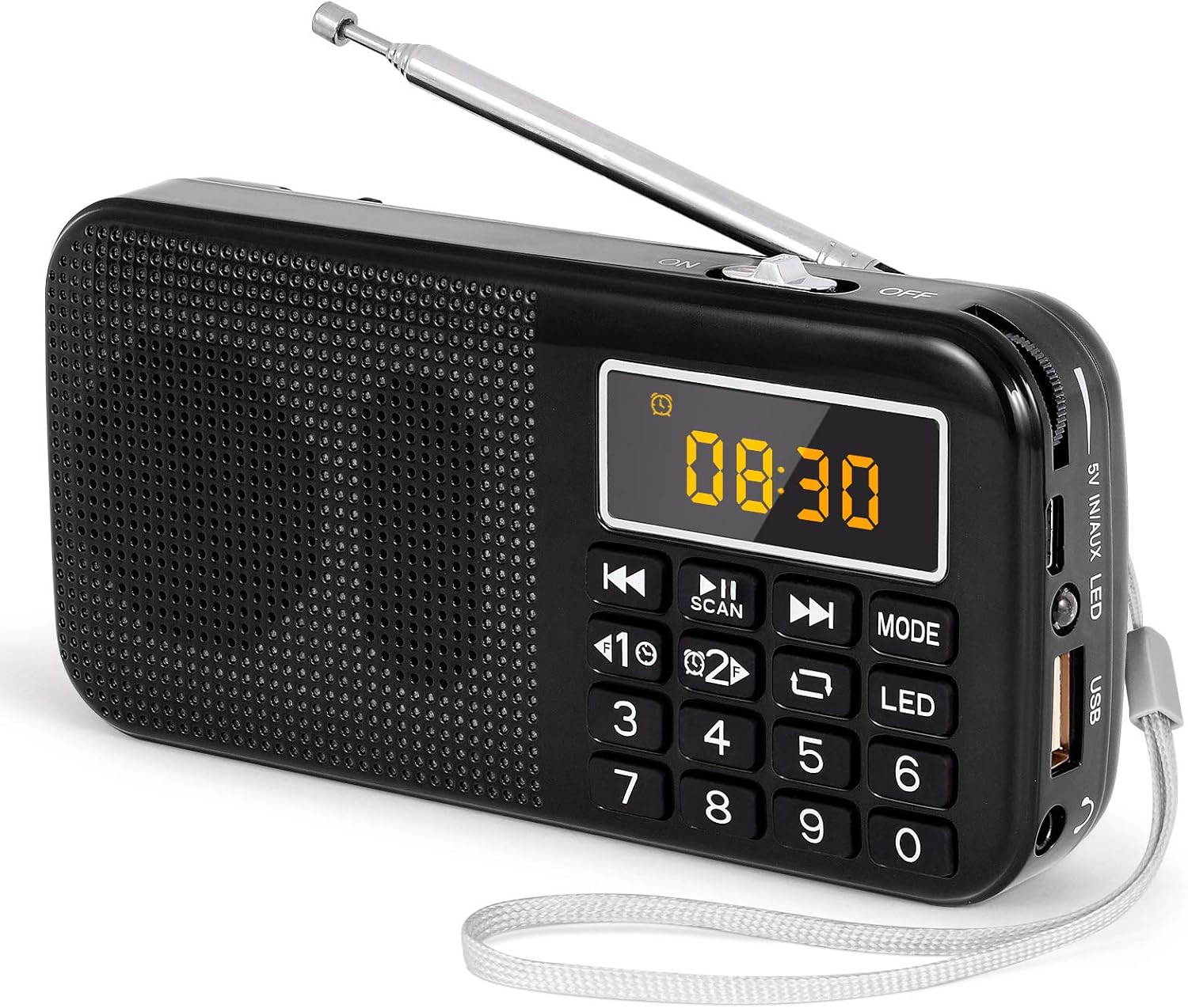 PRUNUS J-725 Rechargeable Radio Portable, FM Radios, Small Radios with 3000mAh Rechargeable Battery. Battery Operated Radio Digital support SD USB MP3 AUX Player and Emergency Flashlight. (Black)