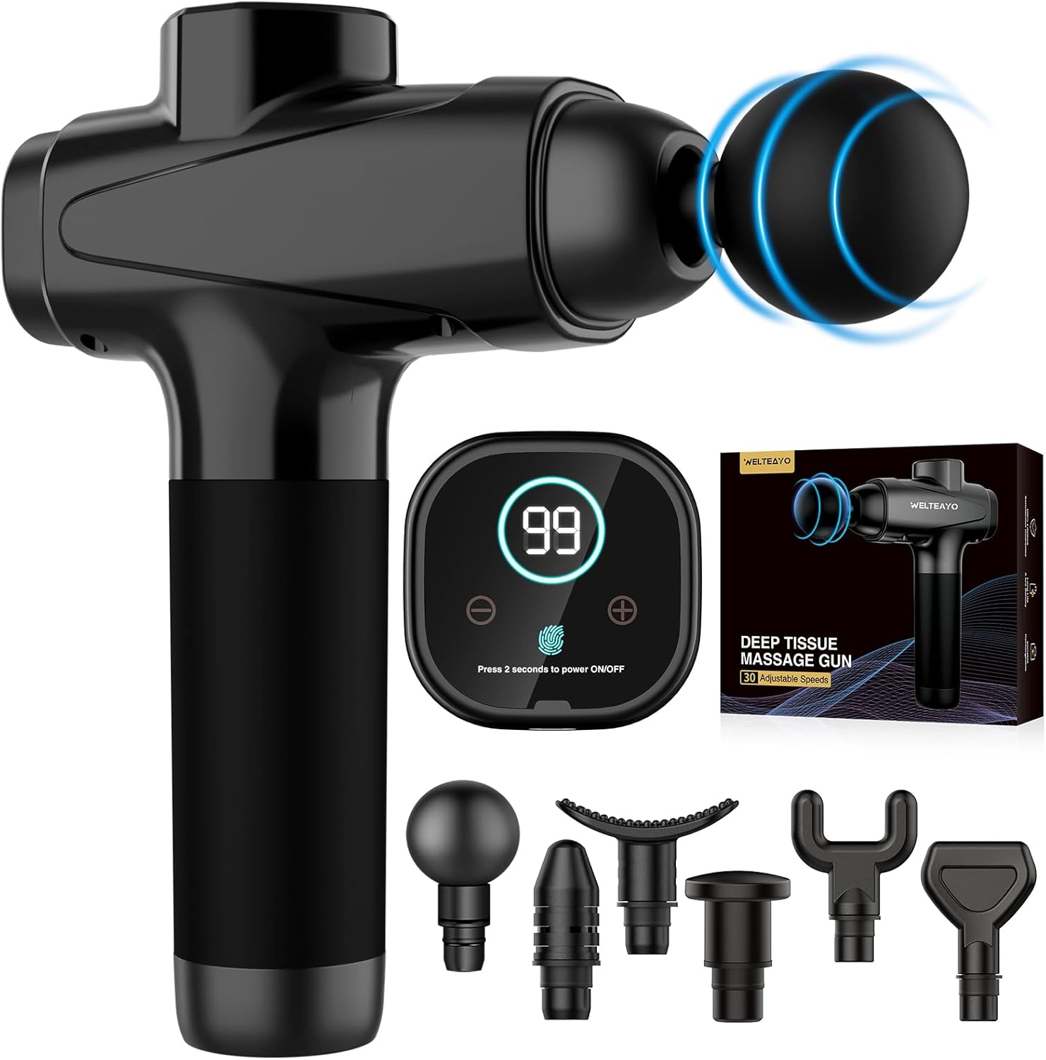 Massage Gun Deep Tissue - Father's Day Gifts, Muscle Massage Gun,Quiet Professional Handheld 30 Speeds Massager,6 Massage Heads with Type-C Charging, Portable Fascial for Muscle Pain Relief