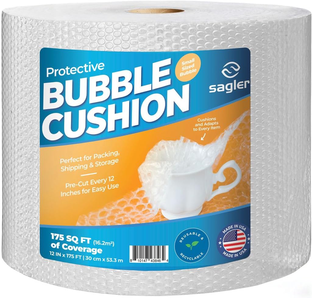 Bubble cusion for Packing & Moving - 12" Width X 175 FT - Bubble cusion for Moving, Extra Protection for Shipping, Packaging Boxes & Mailers, Perforated Every 12 IN, Clear Cushioning Wrap