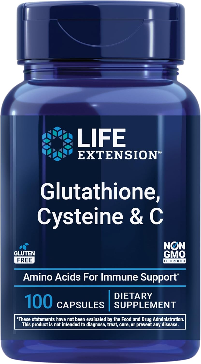 Life Extension Glutathione, Cysteine & C, 500 mg of Vitamin C, Powerful antioxidant Supplement to Support Liver Health, Gluten-Free, Non-GMO, 100 Capsules