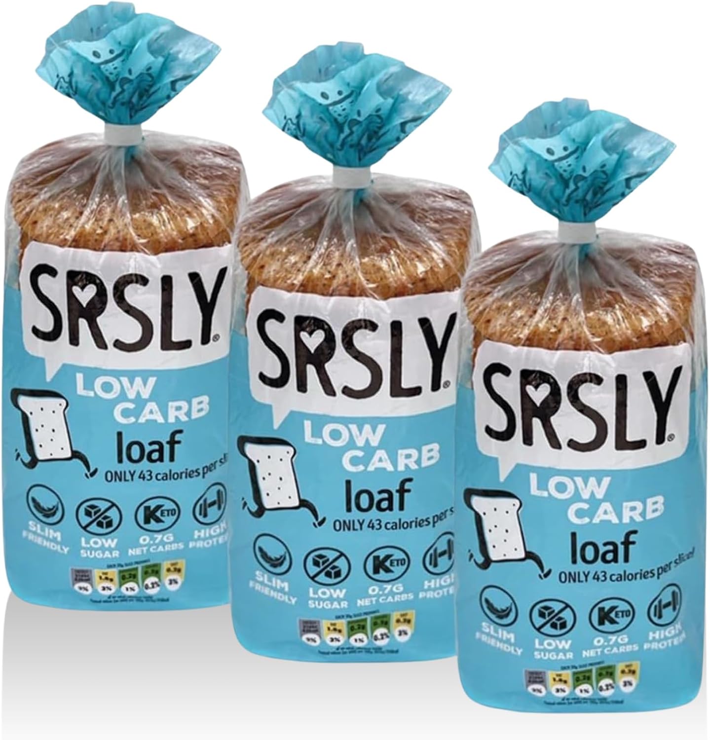 SRSLY Low Carb Keto Bread - Only 0.7g Carbs & 43 Kcals Per Slice - Freshly Baked Light & Fluffy – Sugarwise Certified Low Sugar Bread - High Protein High Fibre - 1 Sliced Loaf - Pack of 3