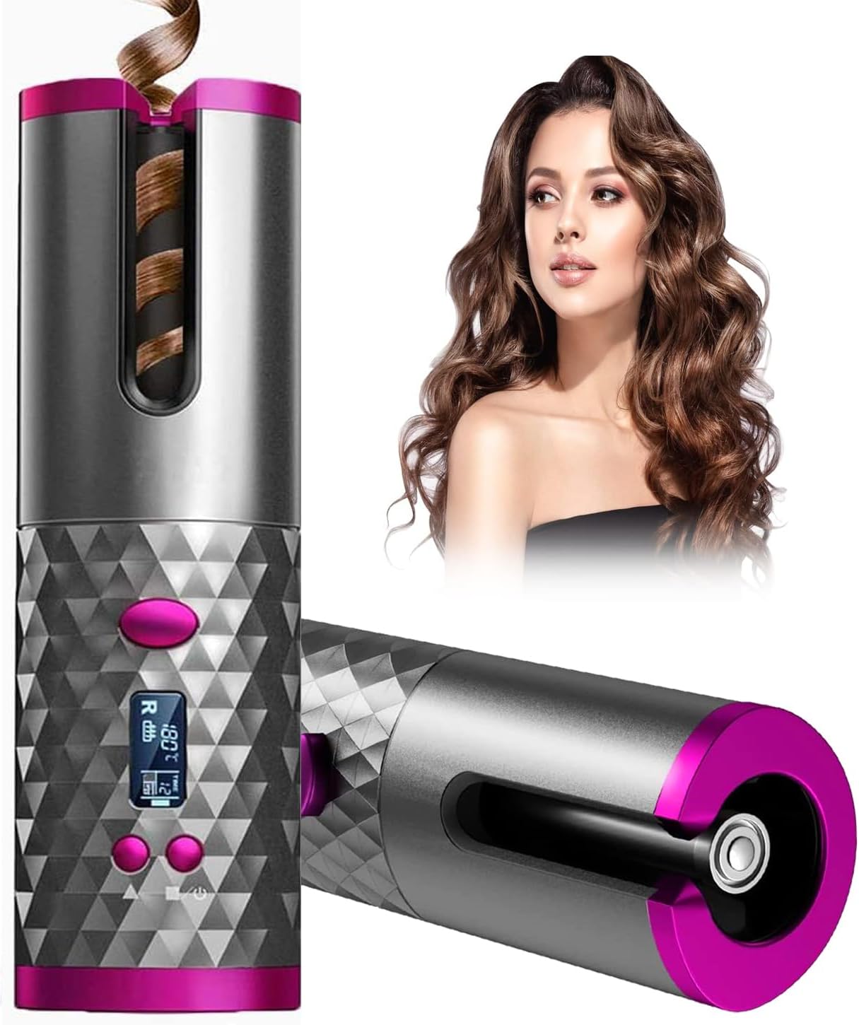 SevenPanda Hair Curler,Rotating Curling Tongs, Curling Iron, Cordless Auto Curler Restriction with Built-in Rechargeable Battery, Ceramic Professional Hair Curler USB Charging and Portable