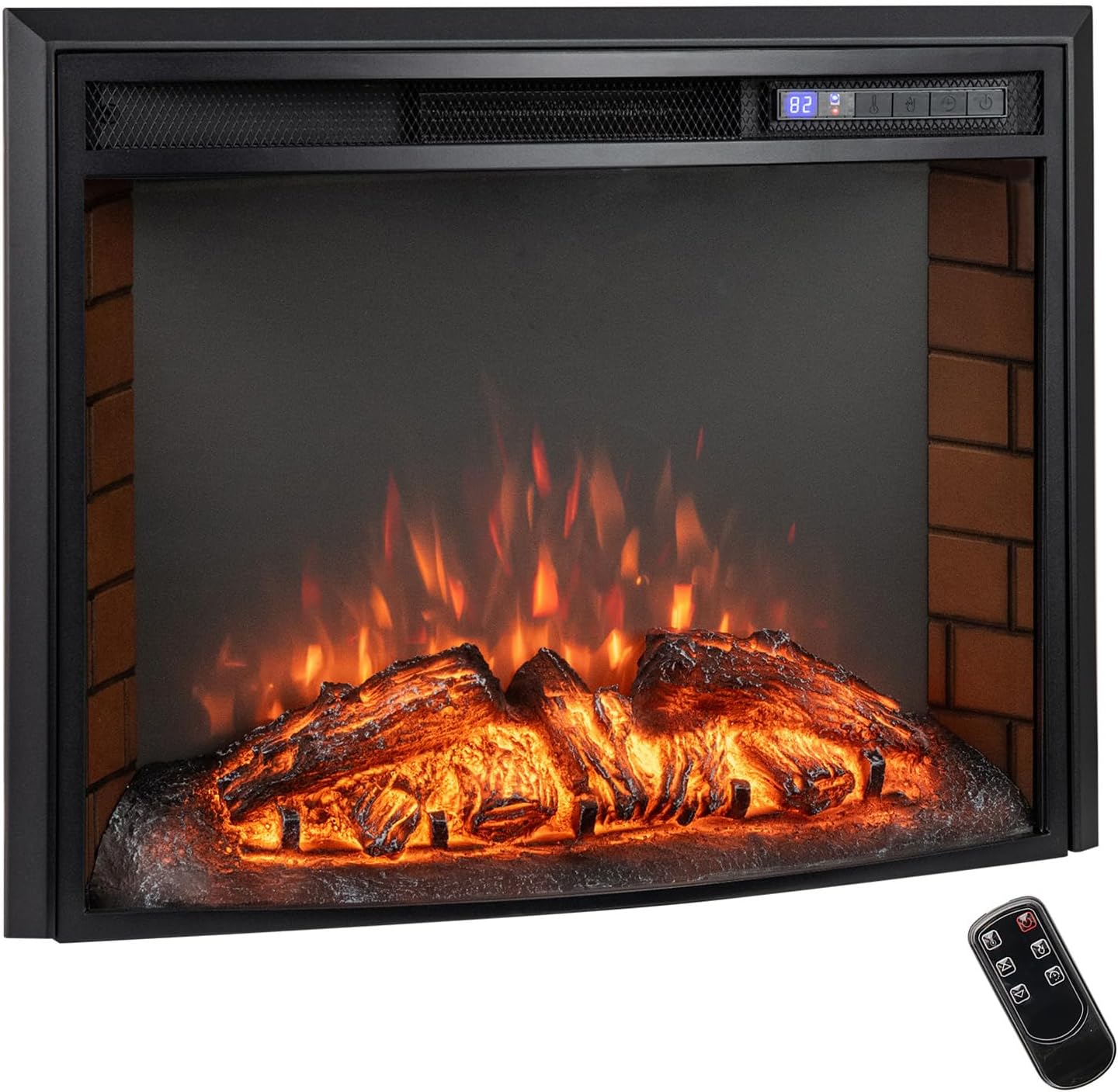 RELAX4LIFE 26’’ Curved Electric Fireplace Insert, Recessed Fireplace Heater Inserts w/Adjustable Flame Color & Brightness, Overheat Protection, Timer, Remote Control, 750W/1500W for Indoor Living Room