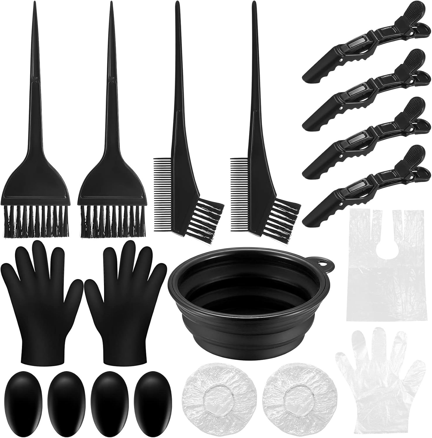 Yibaijia 18 Pcs Tools for Hair Colouring Kit, Dying, DIY Beauty Salon Bleaching, Dye Bowl and Brush, including Mixing, Ear Cover, Shawl, Gloves, Clips