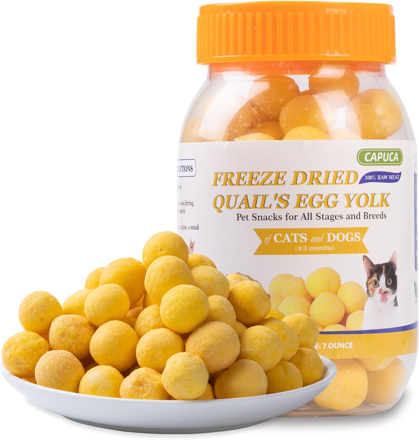 Freeze Dried Quail Egg Yolk Cat & Dog Treats - Single Ingredient Pet Snack Grain-Free, with Lecithin for Healthy Skin & Coat (7oz)