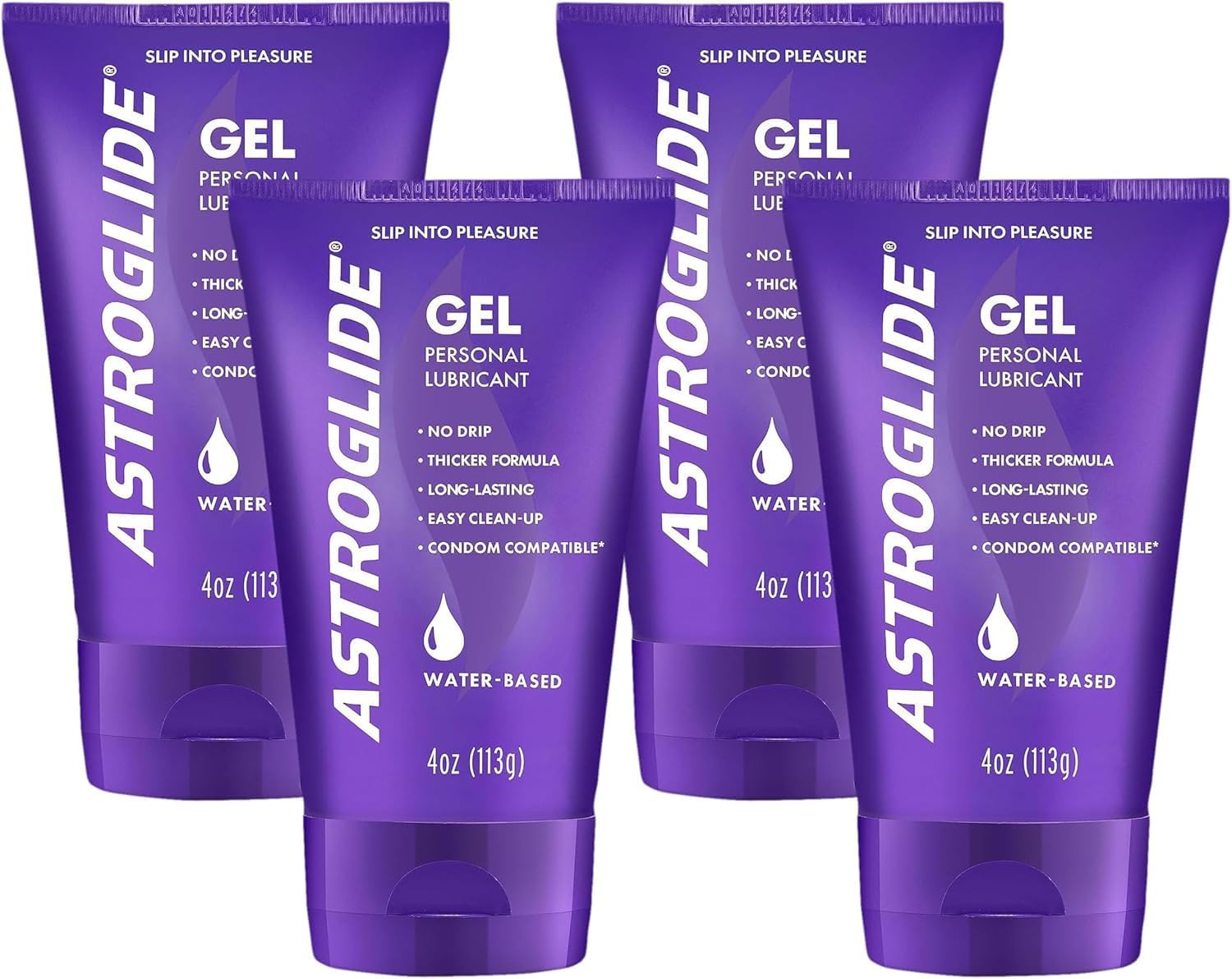 Astroglide Gel, Water-Based Lubricant Sex Gel for Couples, Men and Women (4 oz.) | Stay-Put Personal Lubricant | Long-Lasting Sex Lube | Condom Compatible | Made in The USA (Pack of 4)