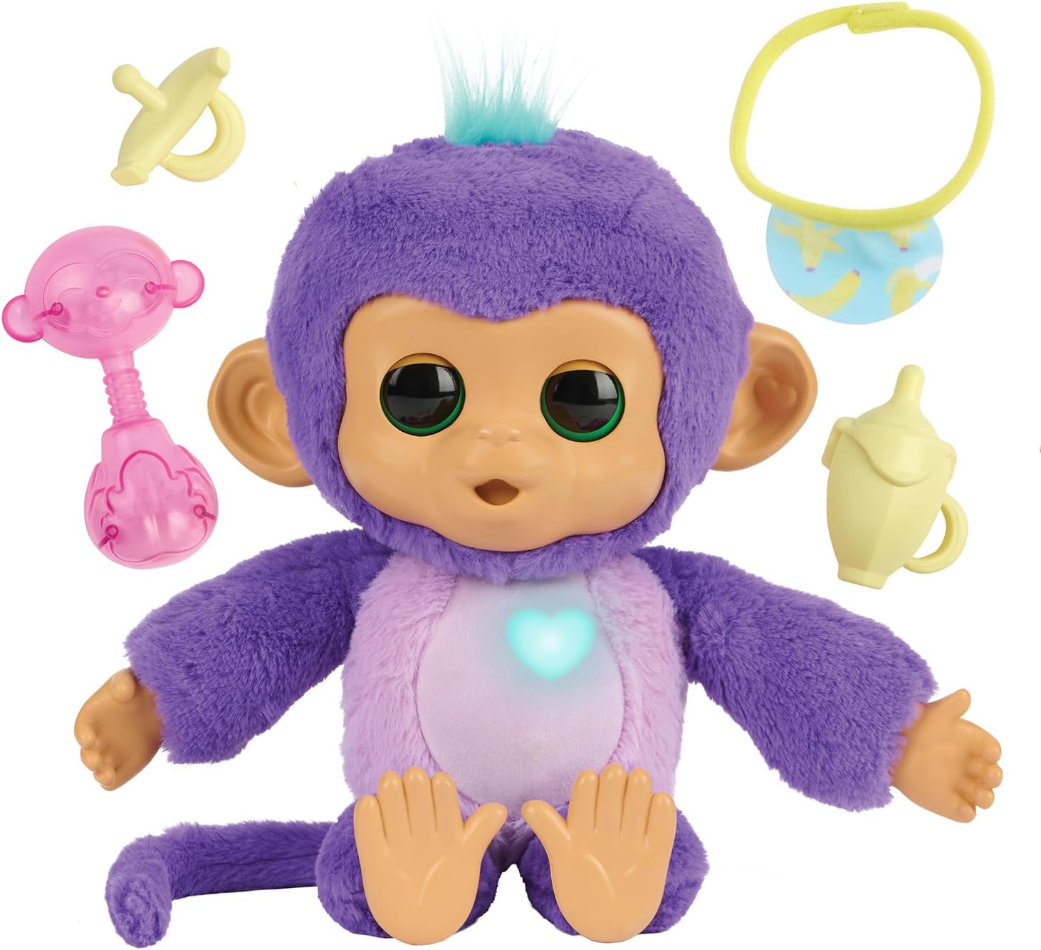 Care ‘n’ Cuddles Interactive Baby Monkey, Sunny (Purple), Toys for 3 Year Olds, 150+ Sounds and Reactions, Heart Lights Up