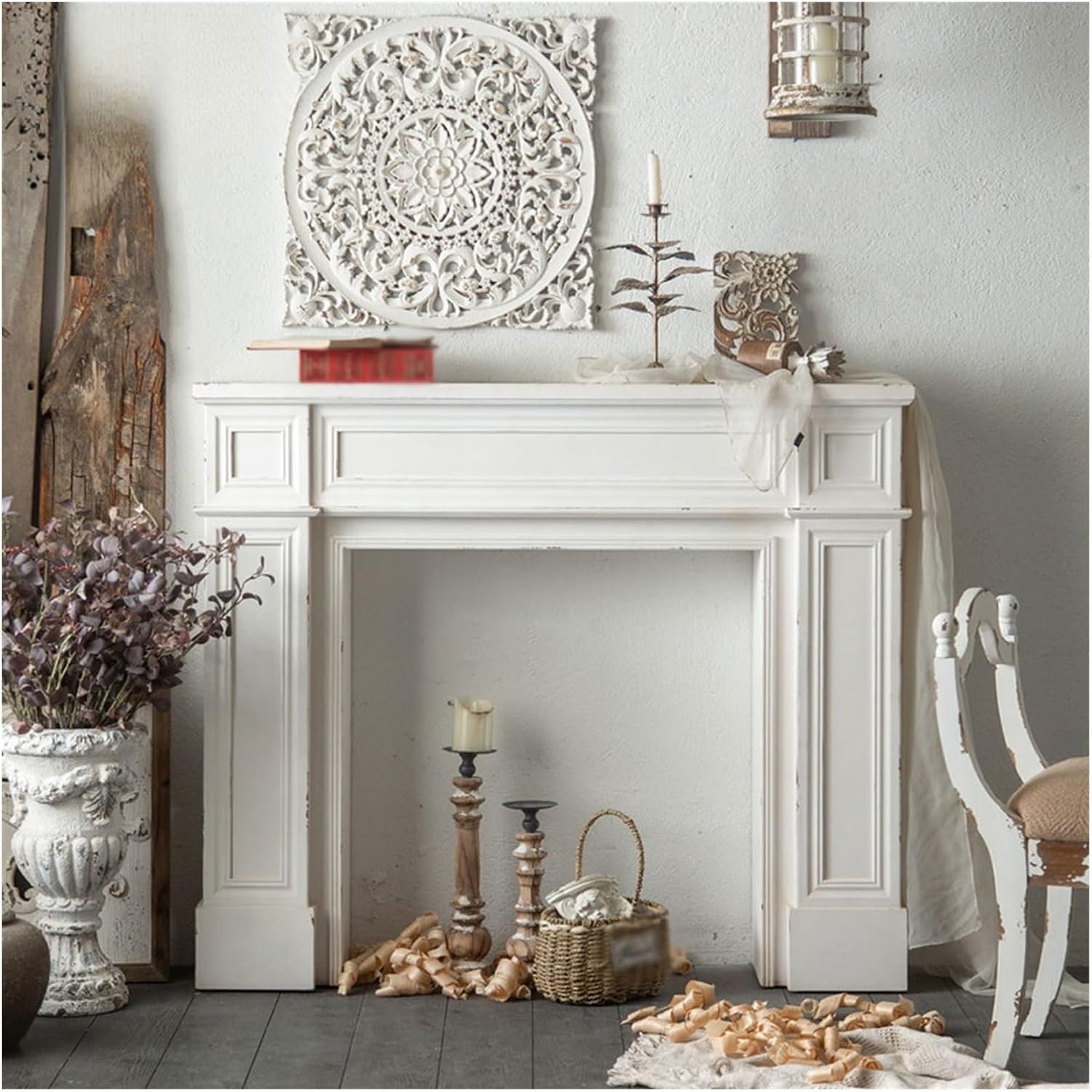 Fireplace Surround - Old Wood Finish, Compatible Mantel Piece with Shelf - for Lounge, Living Room, Sitting Room