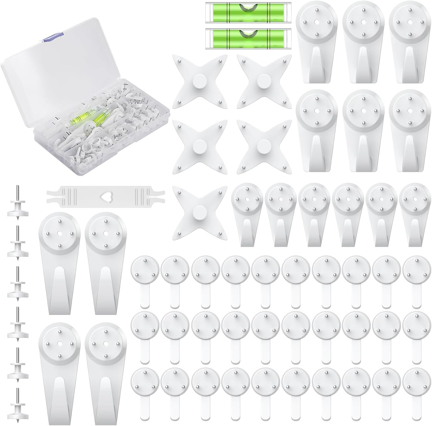 Uniclife 60 Pcs Non-Trace Picture Hooks for Hard Wall, Picture Hanging Kit, Non-Trace Wall Hooks with Nails, White Picture Hangers Stucco Hooks for Photo Frame, Painting and Art