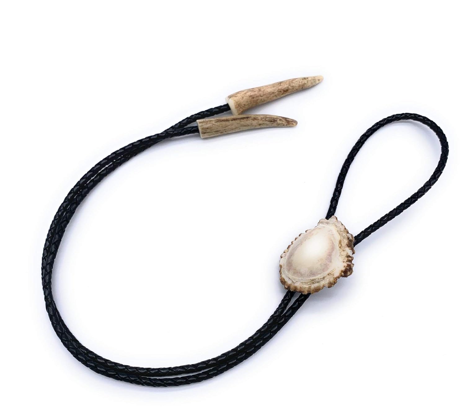 Polished Deer Burr Bolo Tie W/Antler Tips