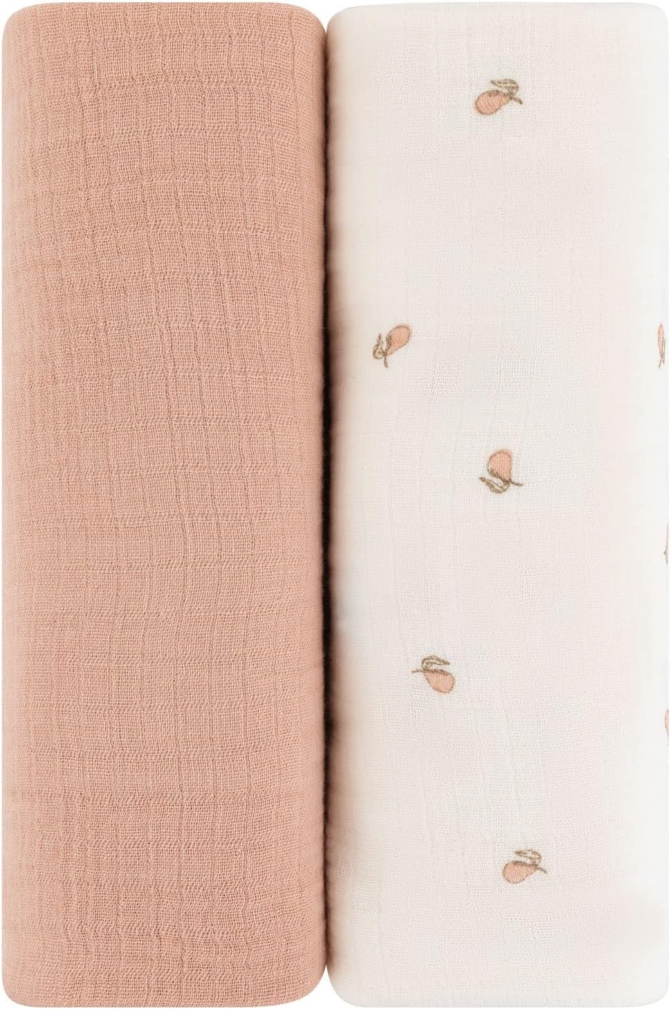 Ely's & Co. Muslin Swaddle Blanket 2-Pack — 100% Cotton Muslin Extra-Large Swaddle Blankets (47” x 47”) Solid + Printed (Pink Pear)