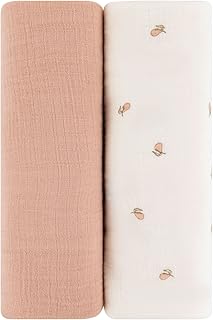 Ely's & Co. Muslin Swaddle Blanket 2-Pack — 100% Cotton Muslin Extra-Large Swaddle Blankets (47” x 47”) Solid + Printed (Pink Pear)