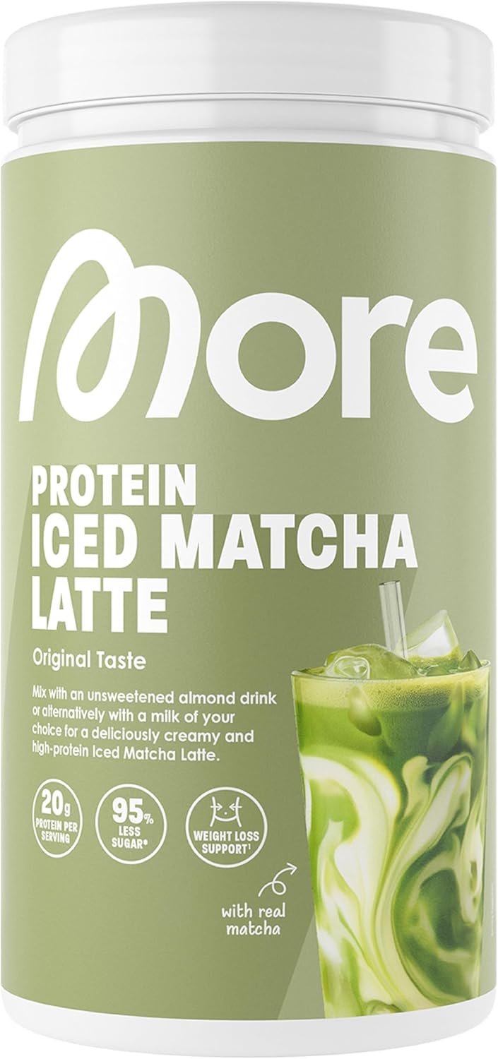 More Protein Iced Matcha Latte, 500 g, 1.1 lbs, 20 Servings, Matcha Powder with whey Protein, Low in Sugar and Fat – Made in Germany