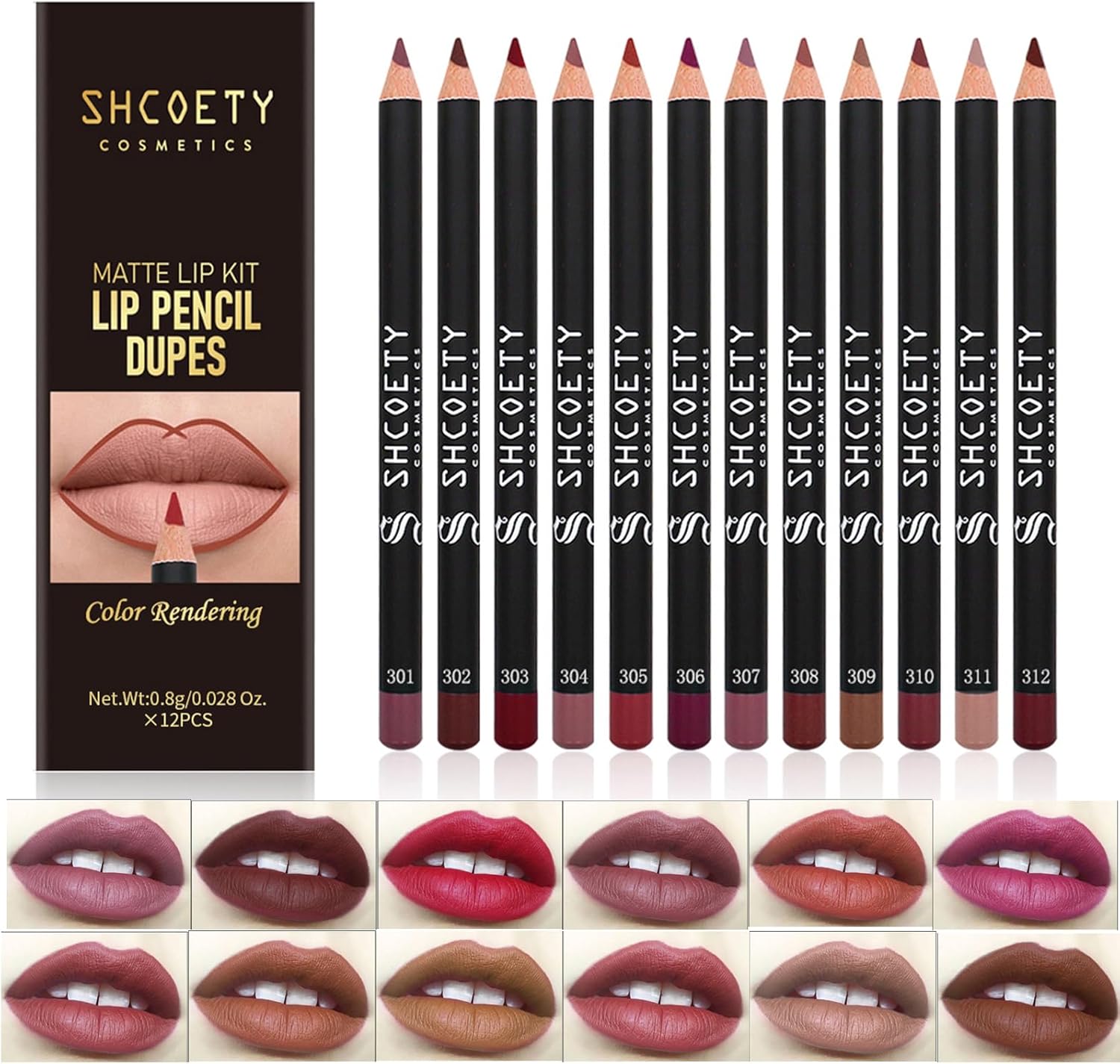 Riroenst 12 Pcs Matte Lip Liner Set, Nude Brown Natural Lip Liner Pencils, High Pigmented Longwear Smooth Lip Pencil Makeup