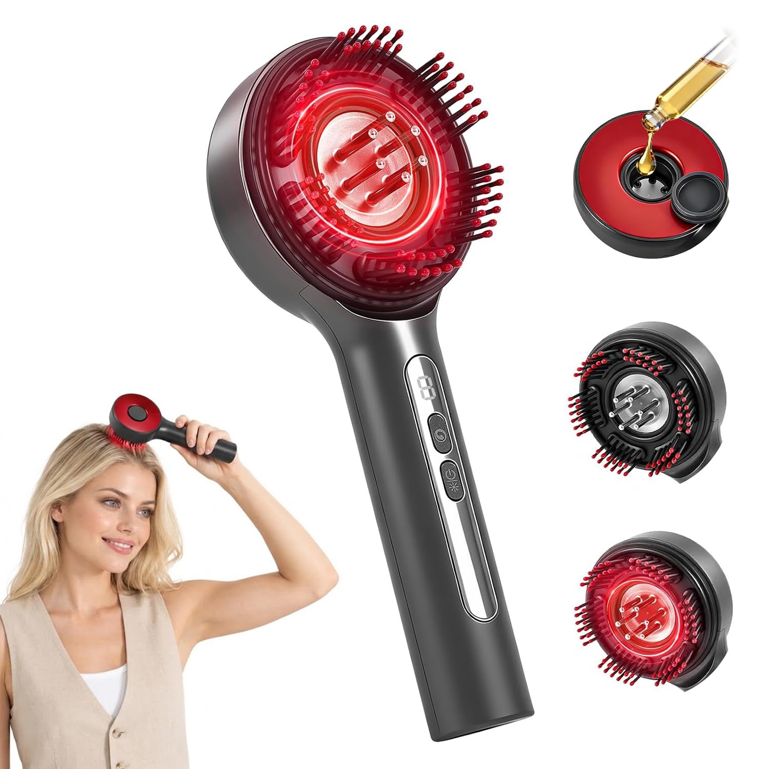 Red Light Hair Brush, Hair Oil Applicator and Laser Therapy Scalp Massager