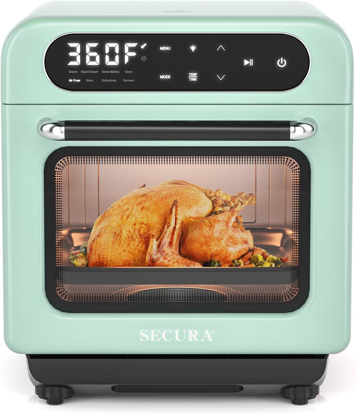Secura Multifunction Air Fryer Steam Oven, 13 Quart Compact Oven with Convection Bake, Airfryer, Rapid Steam, Ferment, Dehydrator Combo, Nutritious & Delicious Food Steamer for Cooking (Mint Green)