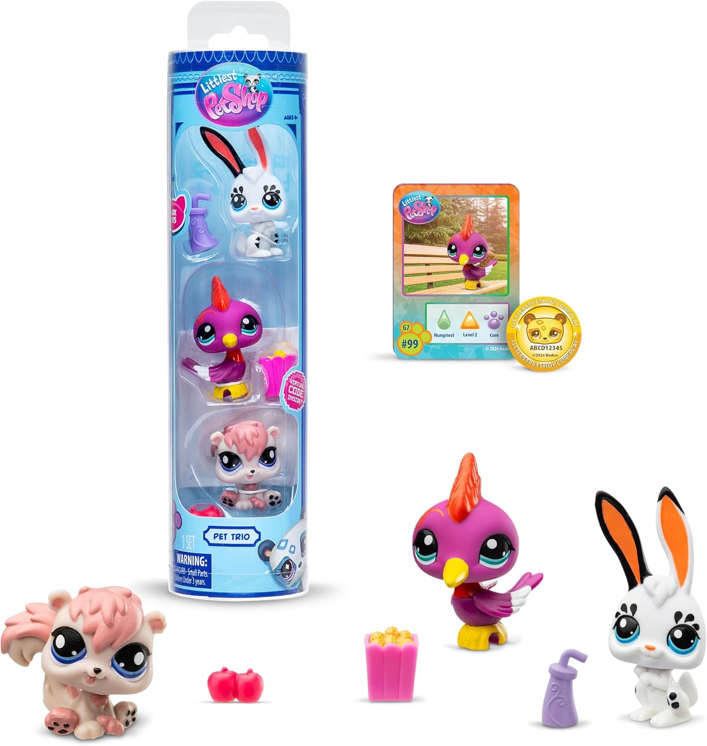 Littlest Pet Shop Series 2 Pet Trio Tube Park Pets | Each Pet Trio Tube Contains 3 LPS Mini Pet Toys 1 Accessory 1 Collector Card And 1 Virtual Code | Collectable Toys For Girls And Boys