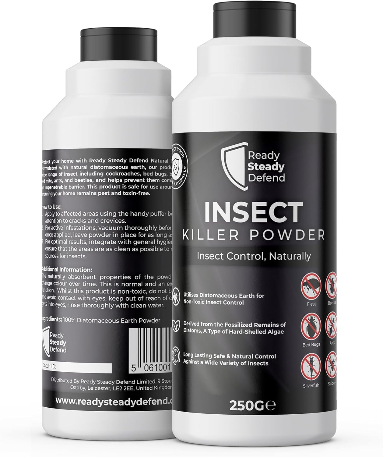 Insect Killer Powder 250g - Natural Diatomaceous Earth, Effective Against Cockroaches, Bed Bugs, Fleas, Ticks, Ants, and More, Long-Lasting Pest Control for Home Use