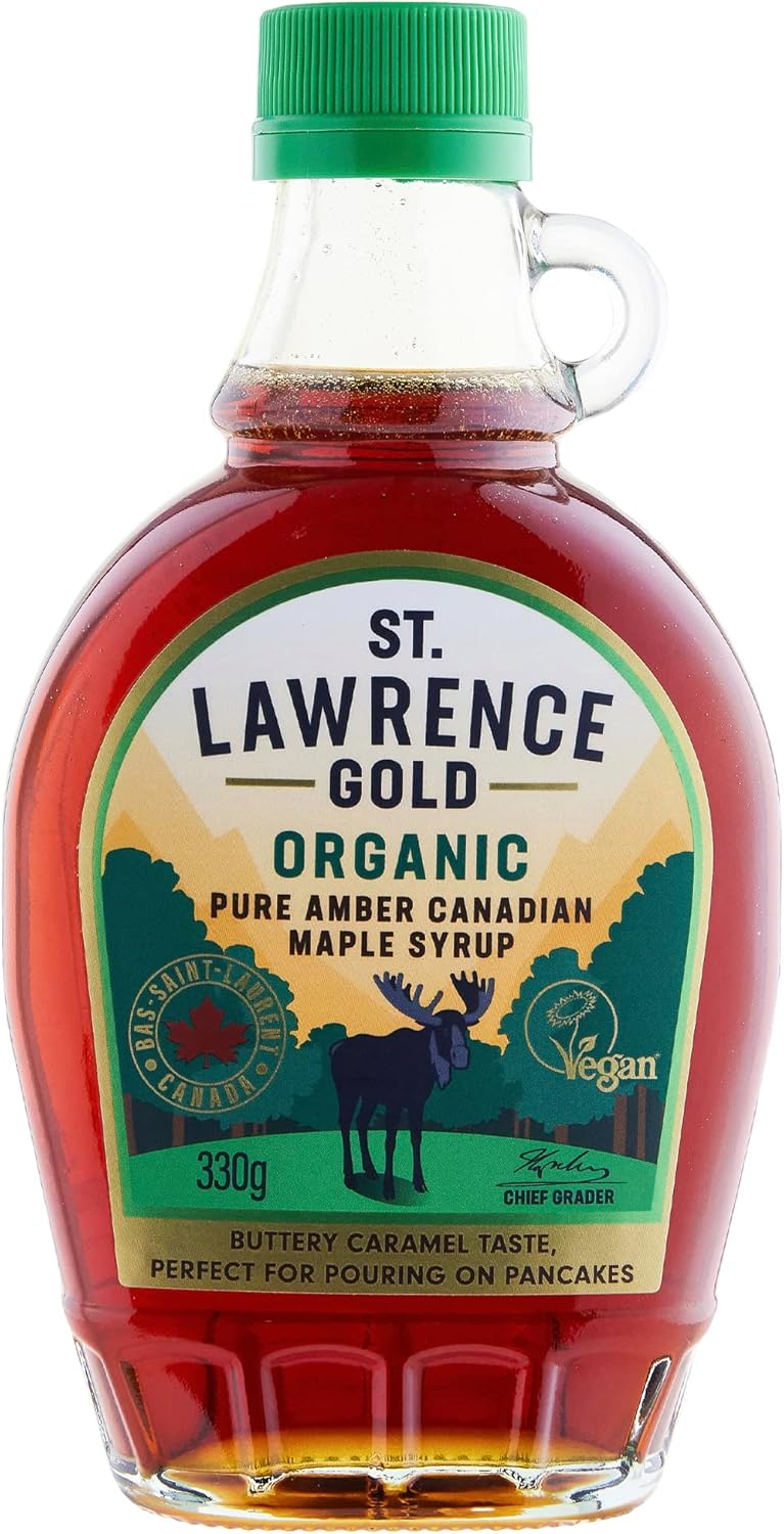 St Lawrence Gold Organic Maple Syrup 250ml - 330g Grade A, 100% Pure Canadian Amber Maple Syrup for Pancakes, Waffles, Coffee and Cocktails - Buttery, Caramel Taste - Gluten Free, Vegan