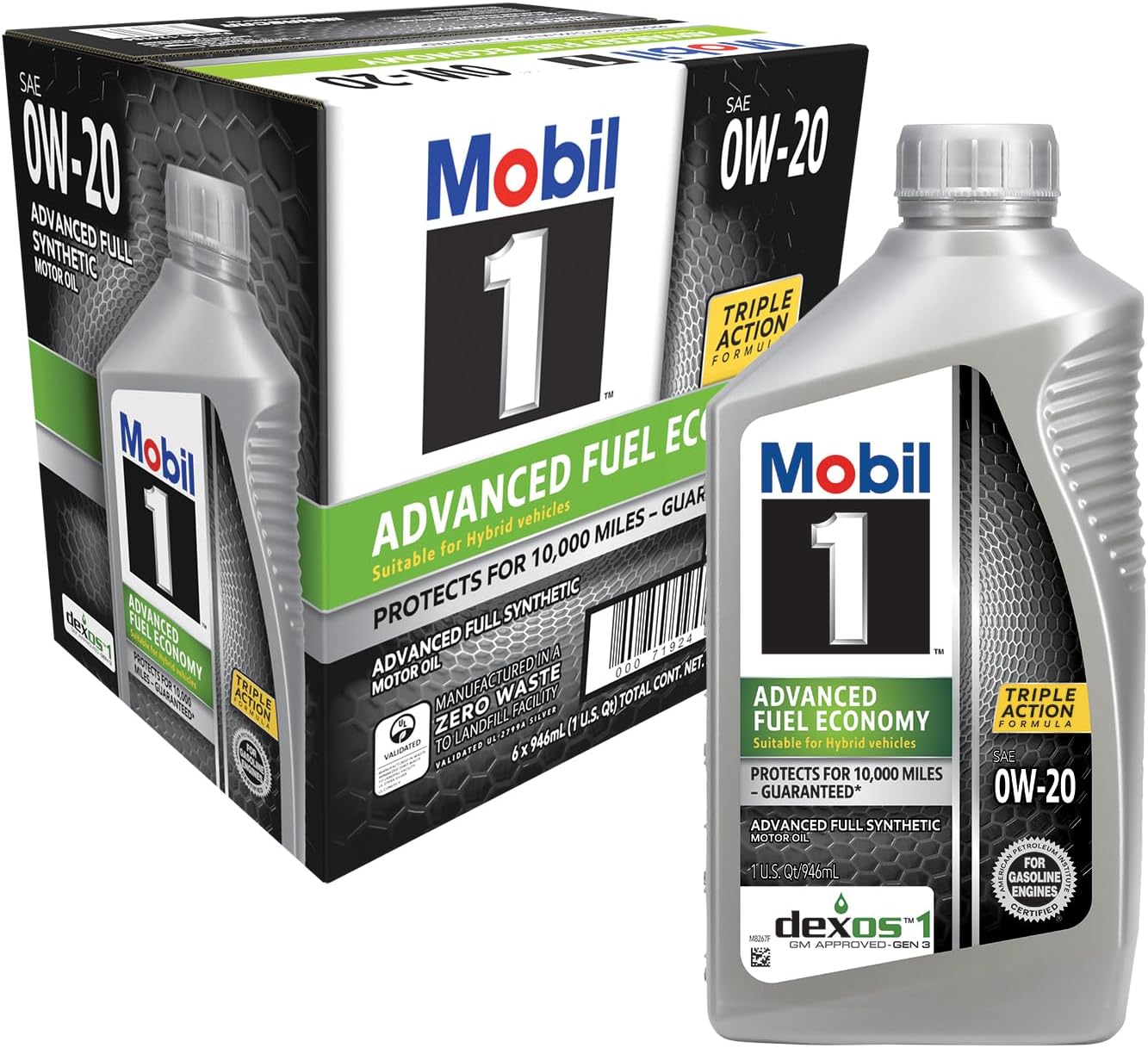 Mobil 1 Advanced Fuel Economy Full Synthetic Motor Oil 0W-20, 6-pack of 1 quarts