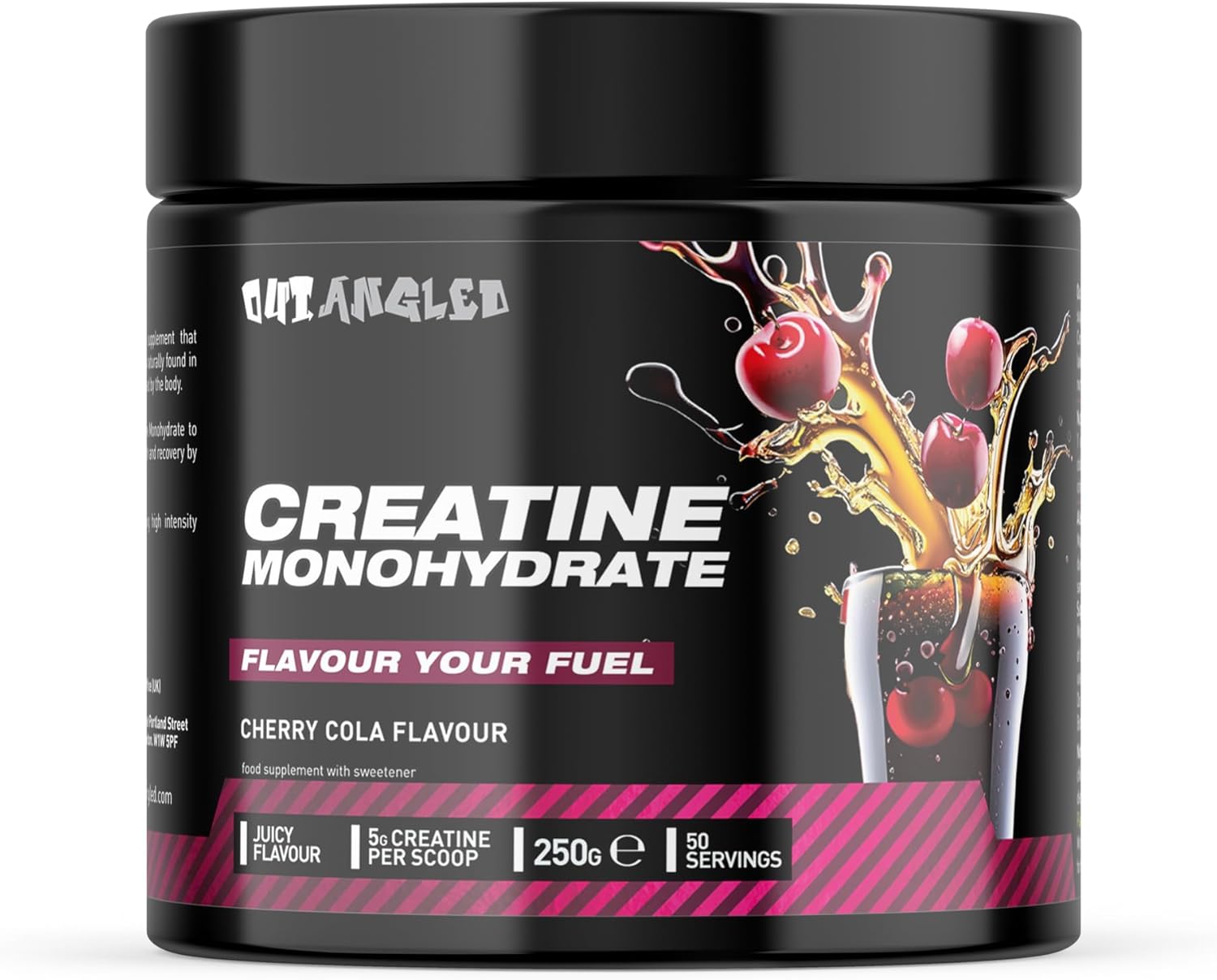 Out Angled Creatine Monohydrate Powder, Cherry Cola, 50 Servings, Micronised for Easy Mixing, Muscle Growth, Recovery and Strength Performance