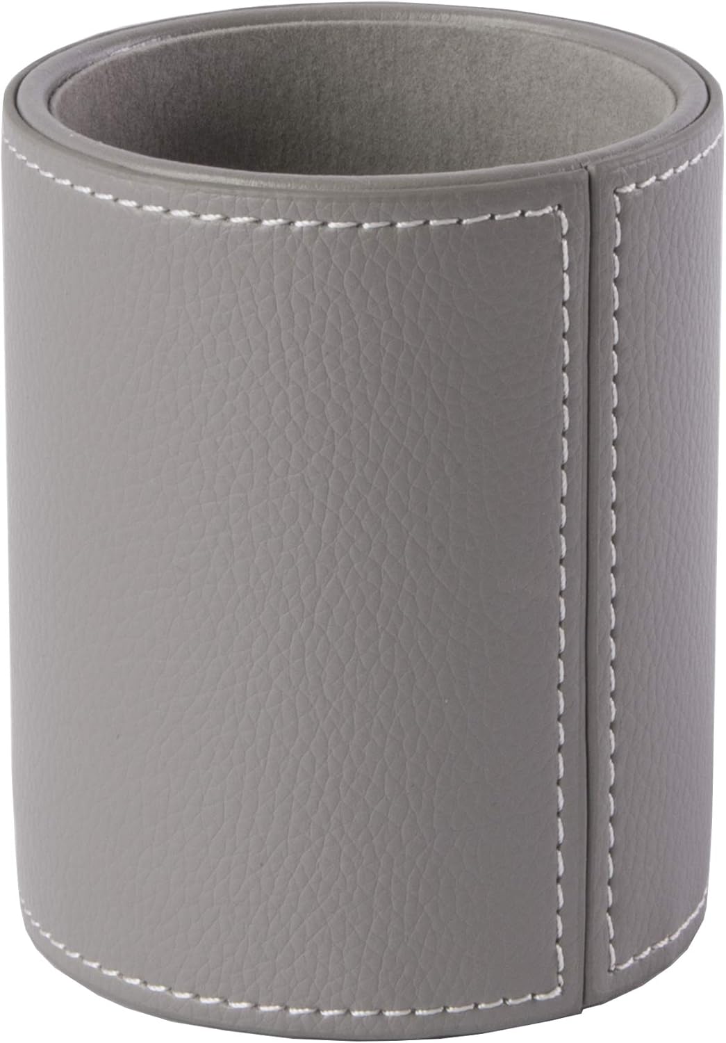 OSCO Grey Faux Leather Pen Pot | Pencil Holder | Desk Tidy | Office Organiser | Makeup Storage | Cosmetics Display | H10.5 x W8.7 x D8.7 cm |