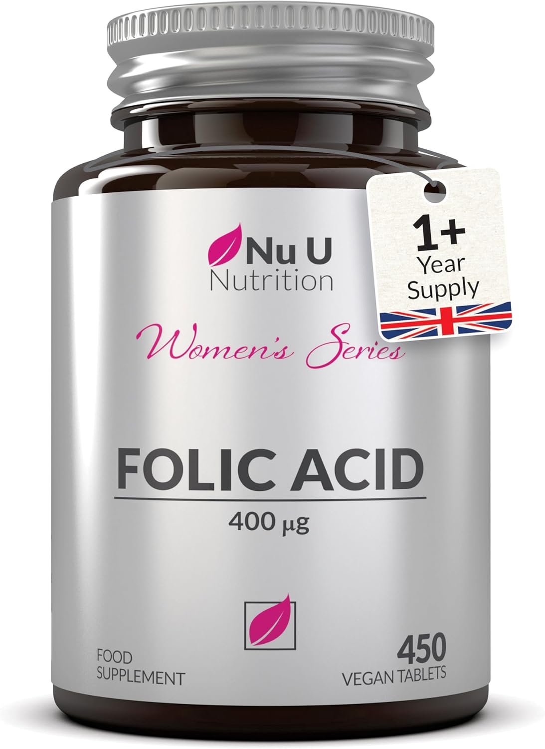 Folic Acid 400 mcg - 450 Vegan Tablets - 15 Month Supply - High Strength Pregnancy Vitamins for Women - Vitamin B9 Supports Maternal Tissue Growth During Pregnancy - Prenatal Vitamins