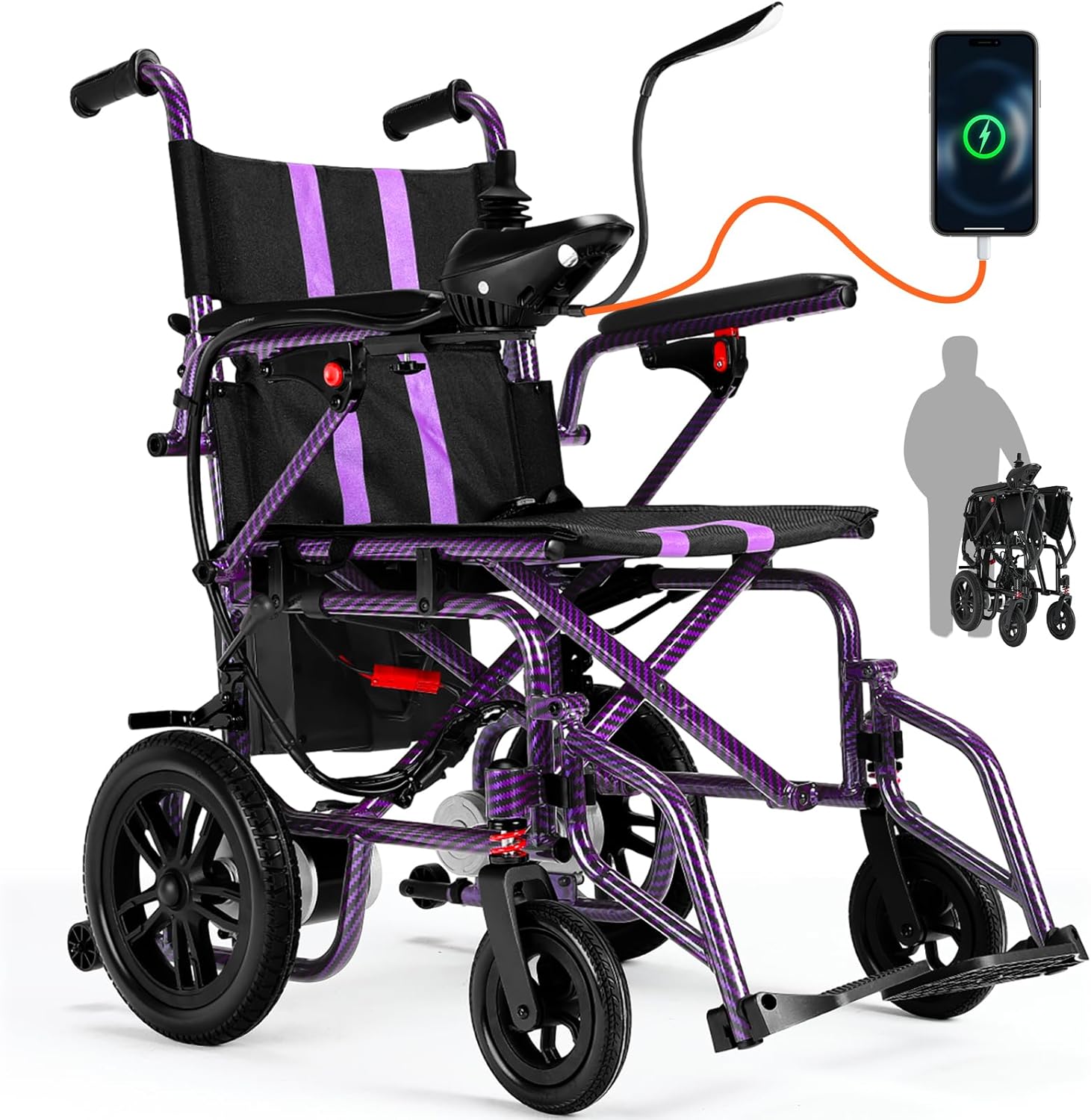 Superrio Electric Wheelchairs for Adults Lightweight Foldable, Motorized Wheelchair for Seniors, Folding Wheel Chair, Power Wheelchairs for Adult, Max Load 286 Lbs, Weight 71 Lbs,15mile range (PURPLE)