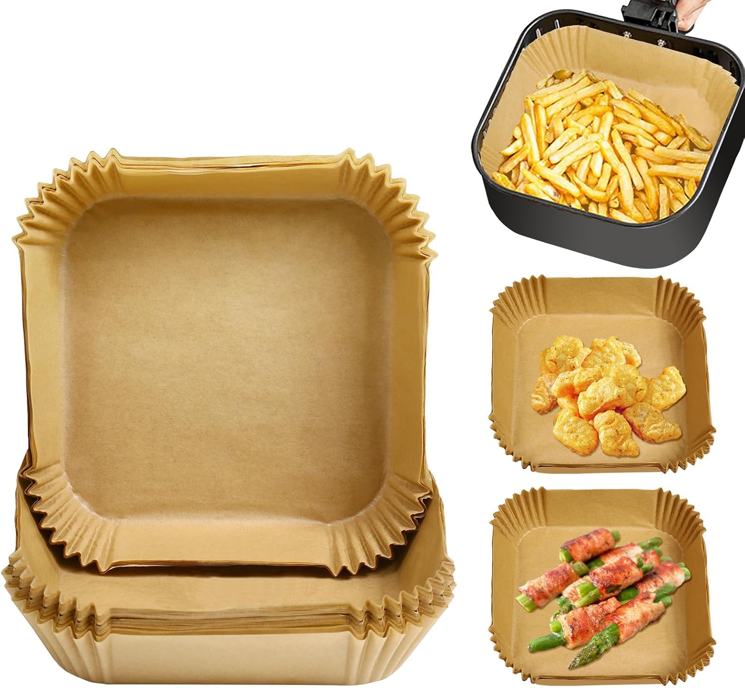 Square Mini Air Fryer Liners for Most 2-3 qt Air Fryer, 100 Pcs Non-Stick Air Fryer Parchment Paper Pads Air Fryer Liners