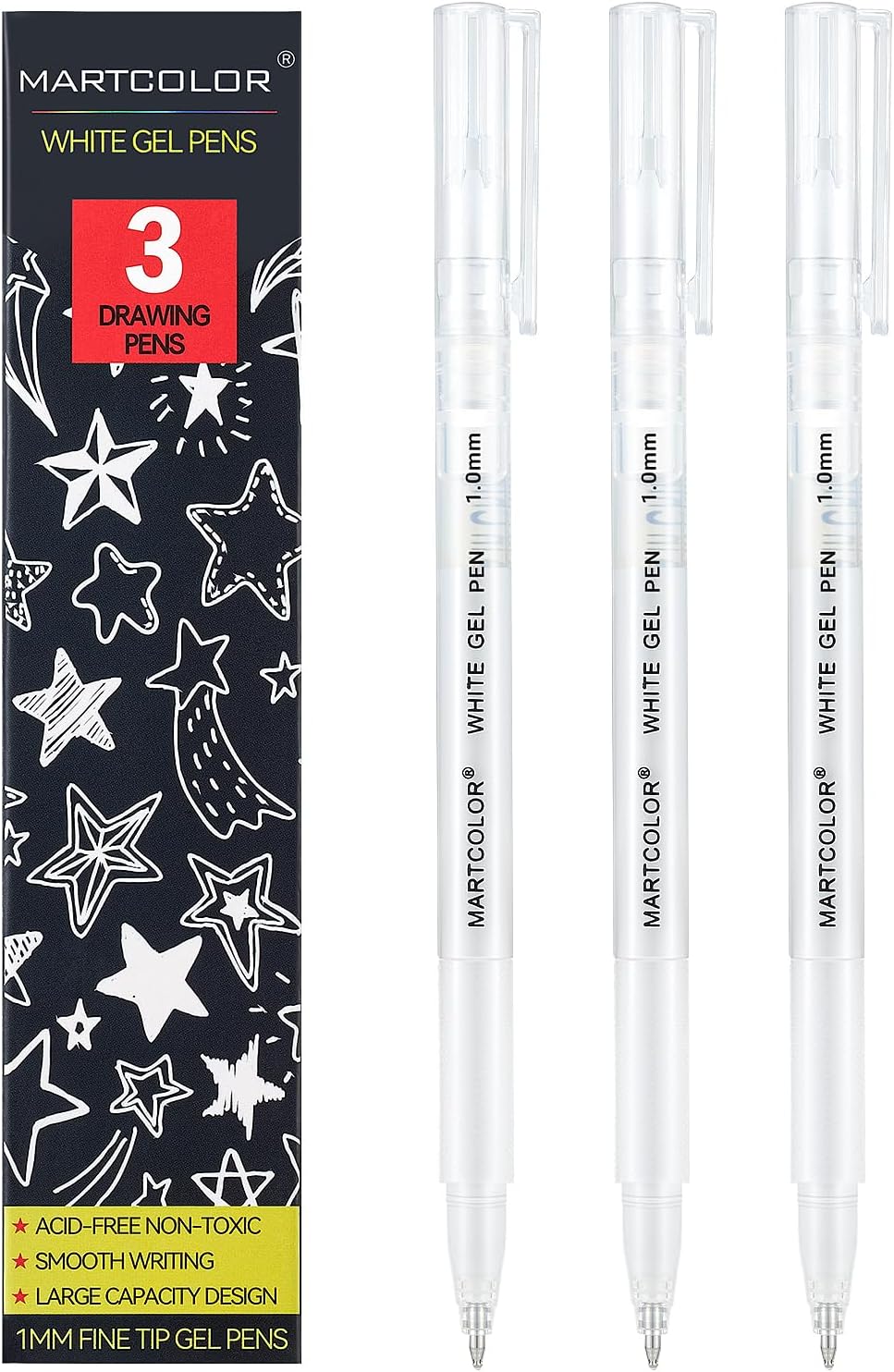 White Gel Pens, 1mm Fine Point Gel Ink Pen Opaque Archival Ink Pens for Black Paper Drawing, Sketching, Illustration, Card Making, Bullet Journaling, 3 Pack