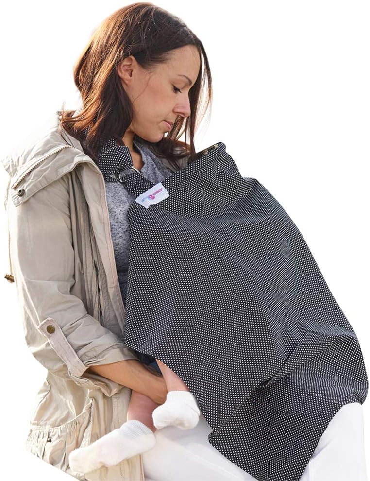 Breastfeeding Cover with Pockets - Soft and Breathable Nursing Cover Breastfeeding - Breast Feeding Coverall (Black)