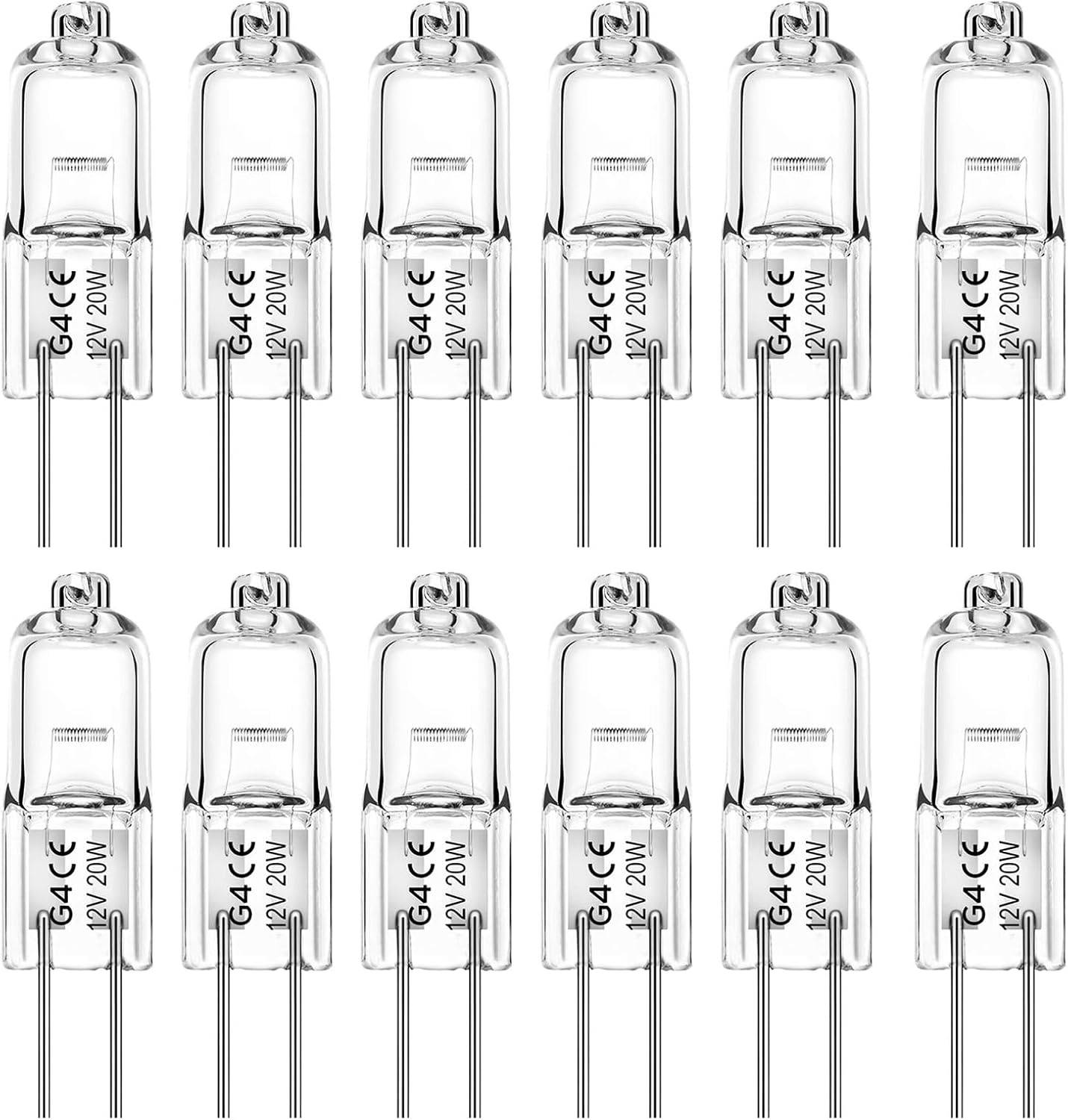 Jaenmsa G4 Halogen Light Bulbs 20W 12V, 12 Pack 2 Pin Light Bulbs Clear Capsule Lamp Bulb Warm White Dimmable for Ceiling Lights, Table Lamps, Cabinet Lights