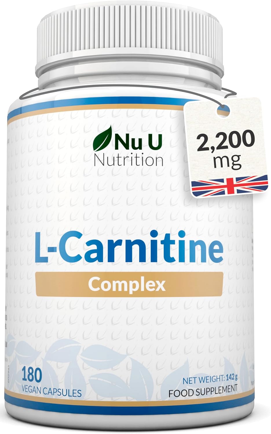 L-Carnitine Tartrate Complex 2200mg - 180 Vegan Capsules - with Chromium, Riboflavin, Biotin, Vitamin D, B3 & B6 - High Strength L Carnitine Supplement - Made in the UK - Nu U Nutrition