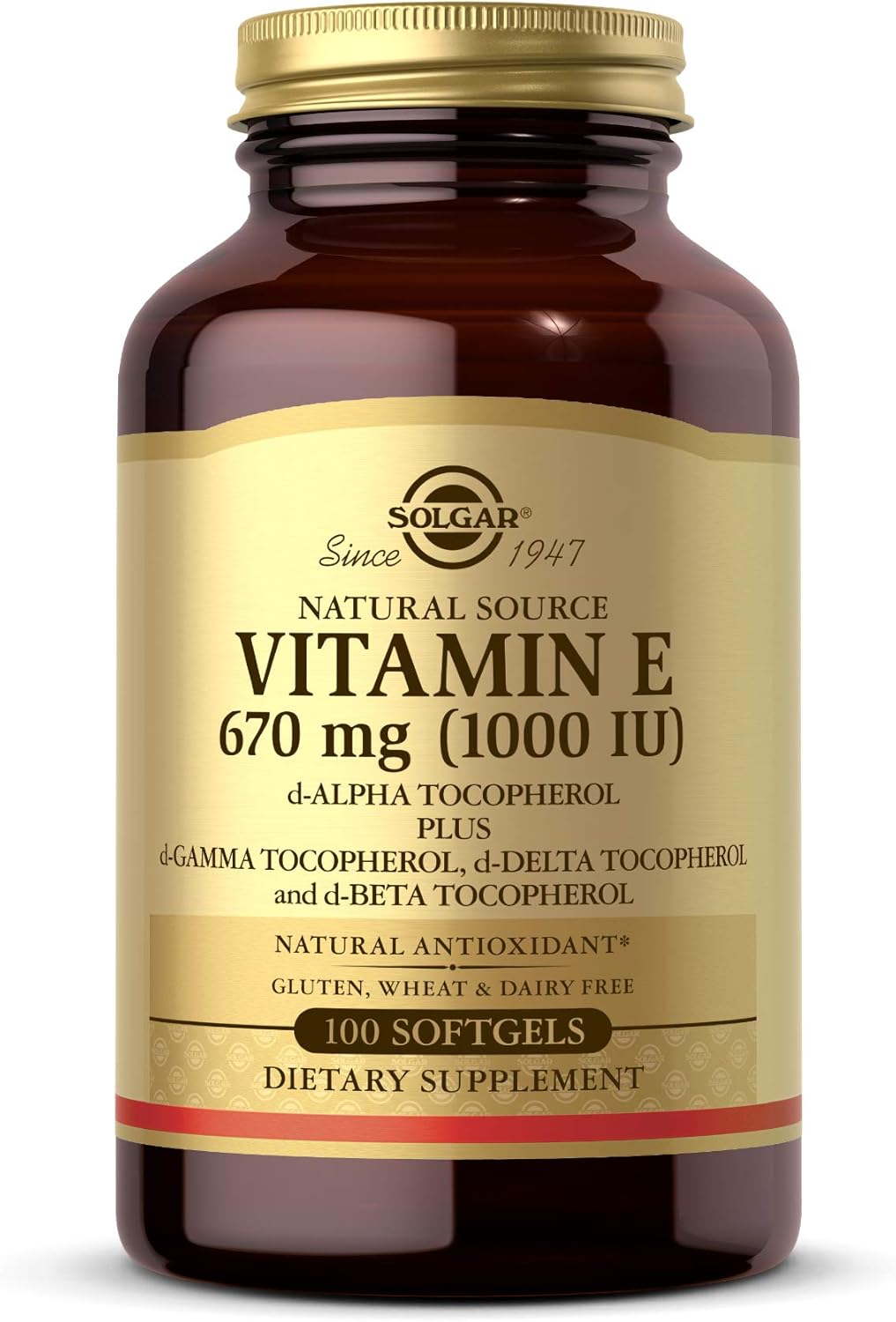 Solgar Natural Source Vitamin E 671mg - Supports the Immune System - Protects Cells from Oxidative Stress - 100 Softgels