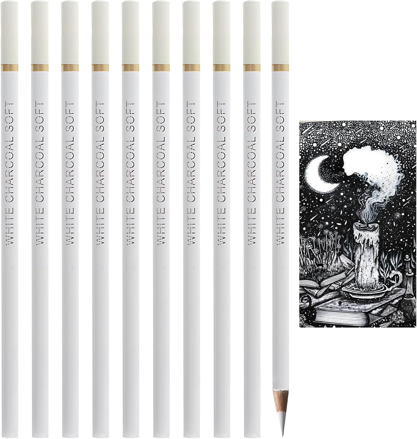 Asheyya 10 Pcs White Charcoal Chalk Pencil, Highlight Sketch Artists Pencils for Drawing